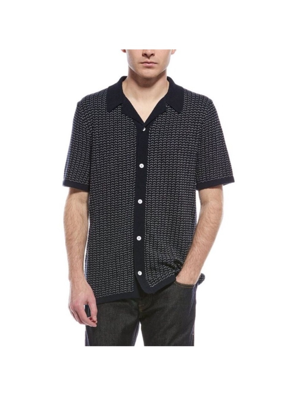 NWT Elie Tahari Summer Button Down Navy Blue Shirt men's size Large
